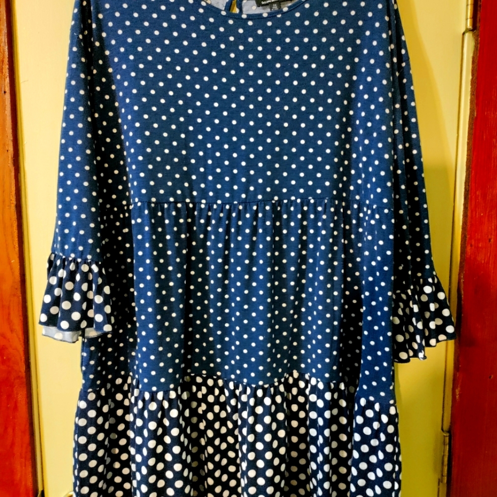 Suzanne Betro Navy Polka Dot Dress 3X